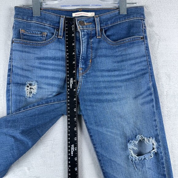 Levi Strauss & Co. 314 Shaping Straight Jeans Distressed Women's Blue Size 27 - Picture 8 of 11